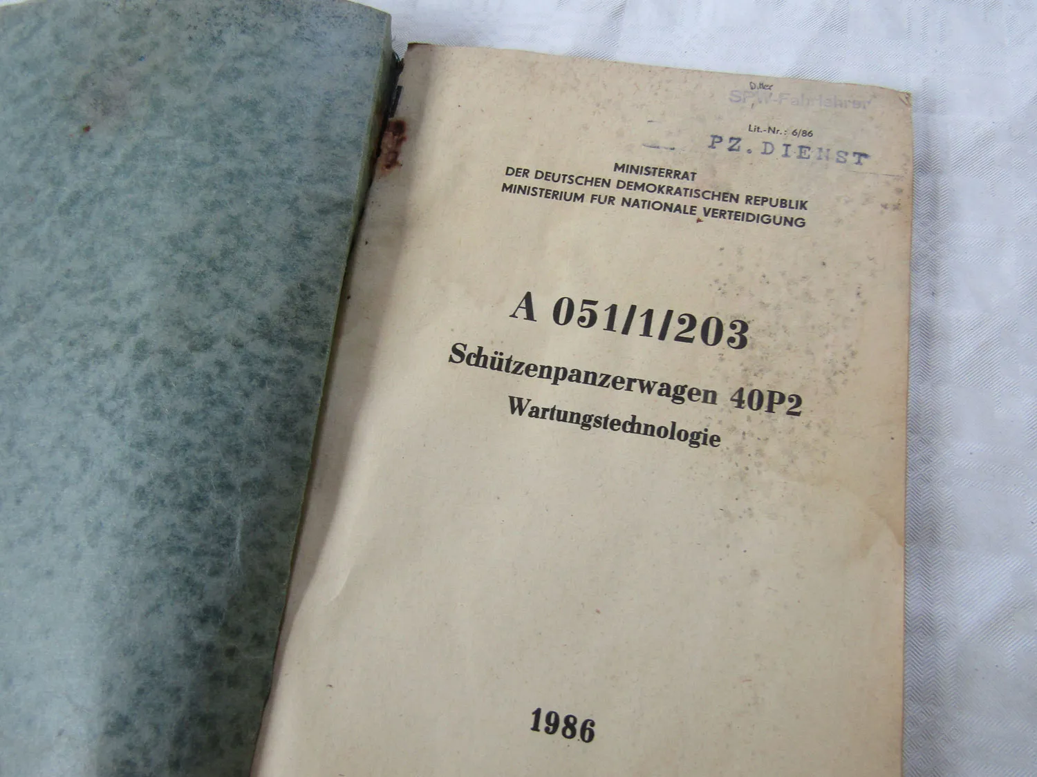 A051/1/203 Schützenpanzerwagen 40P2 Wartungstechnologie 1986 DDR NVA