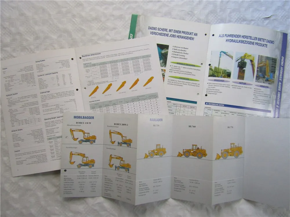 16 Prospekte Hyundai Baumaschinen Radlader Bagger 90er Jahre