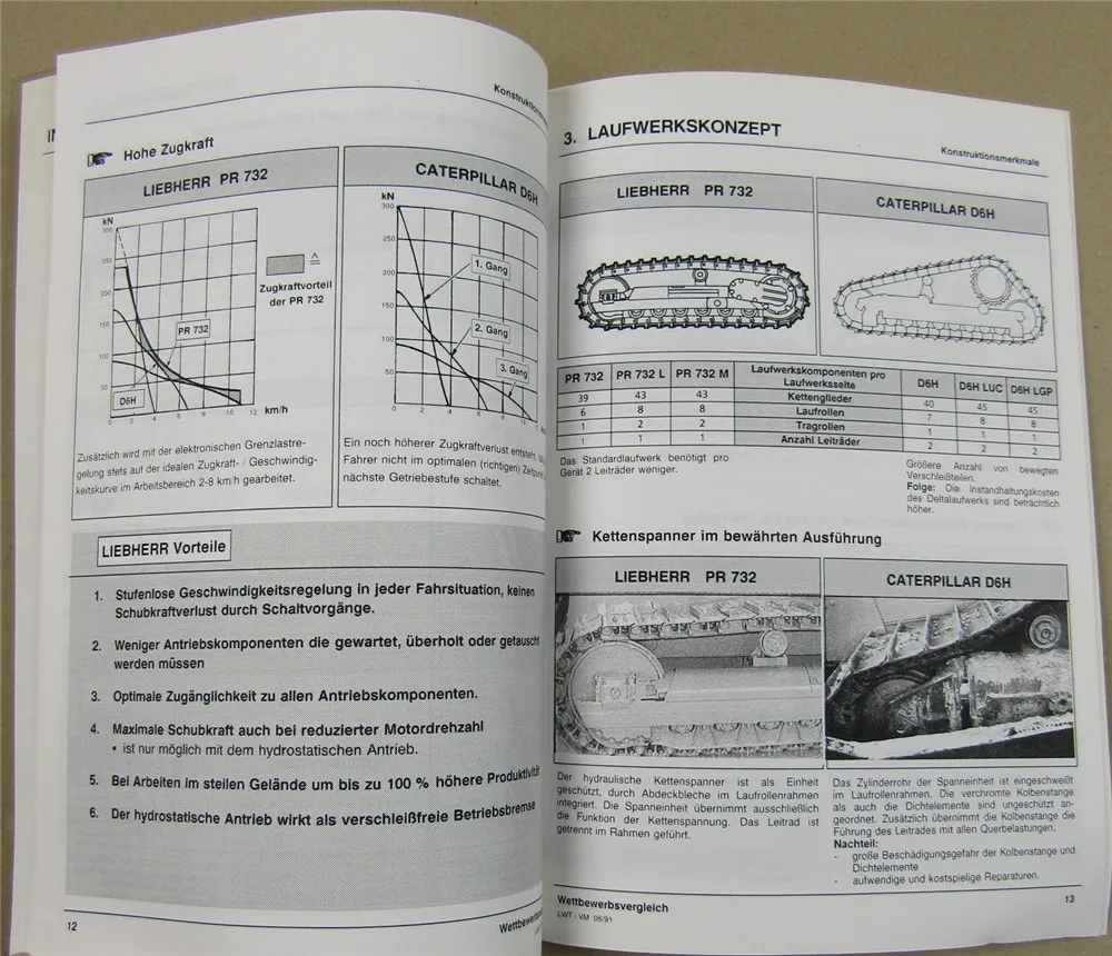 2x Prospekt Liebherr PR732 Litronic Raupe + Wettbewerbsvergleich Caterpillar DGH