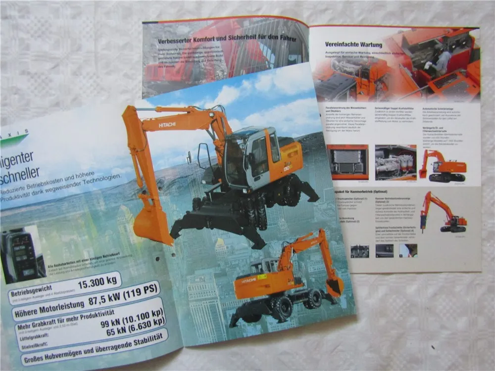 5 Prospekte Hitachi Zaxis 130 160 180 350 520 570 870 LCR W LC Bagger 2004/2005