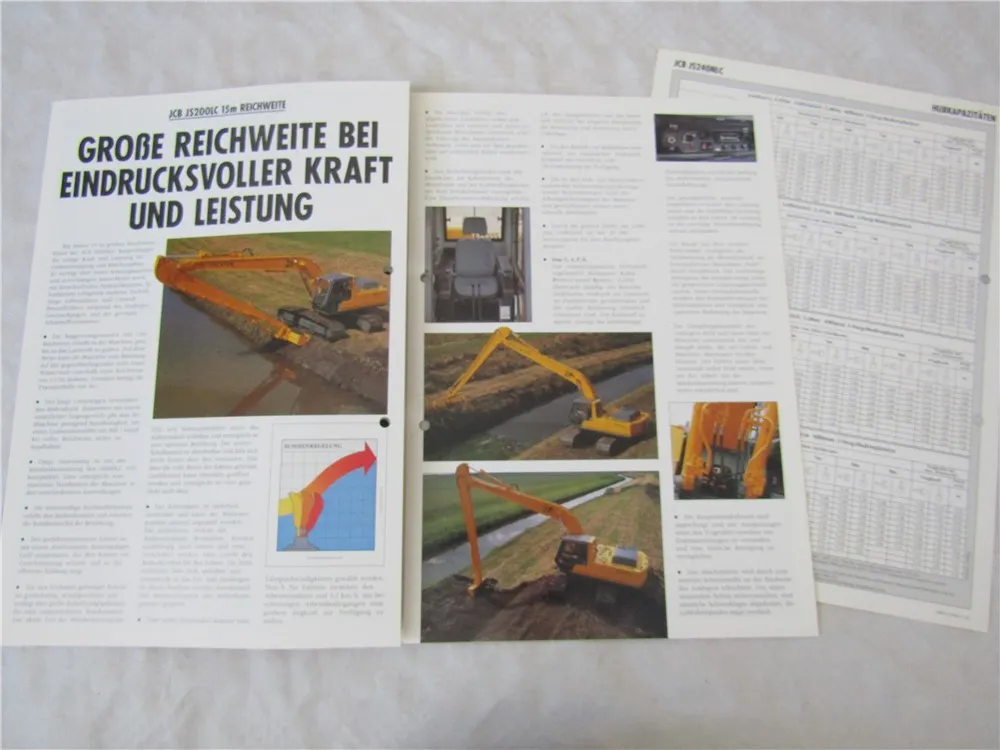 8x Prospekt JCB JS 300 240 200 130 70 NLC LC Raupenbagger 1995
