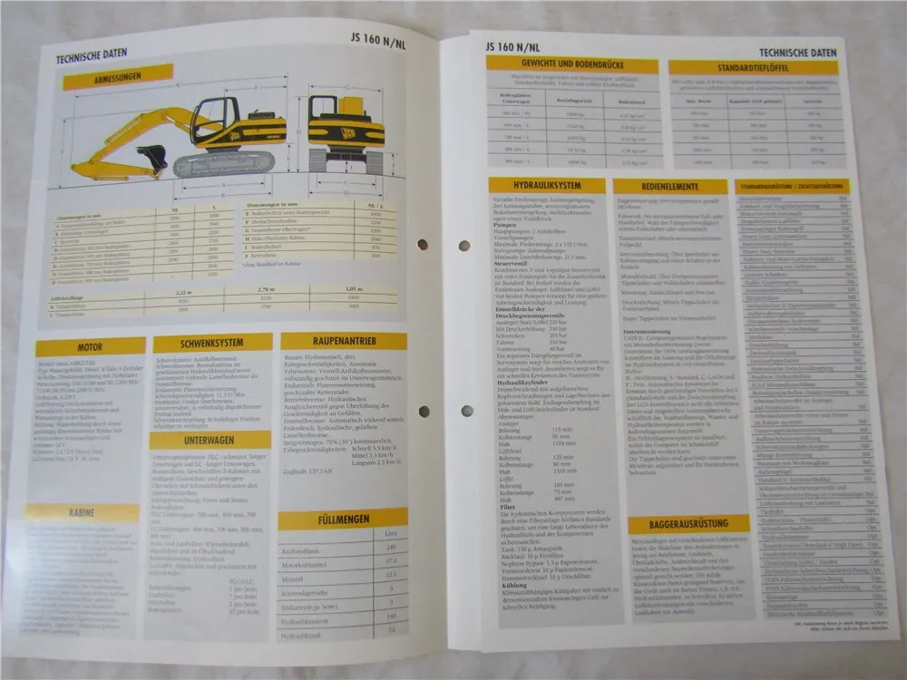 7x Prospekt JCB JS 160 180 200 210 220 240 260 L S N NL Raupenbagger 2000
