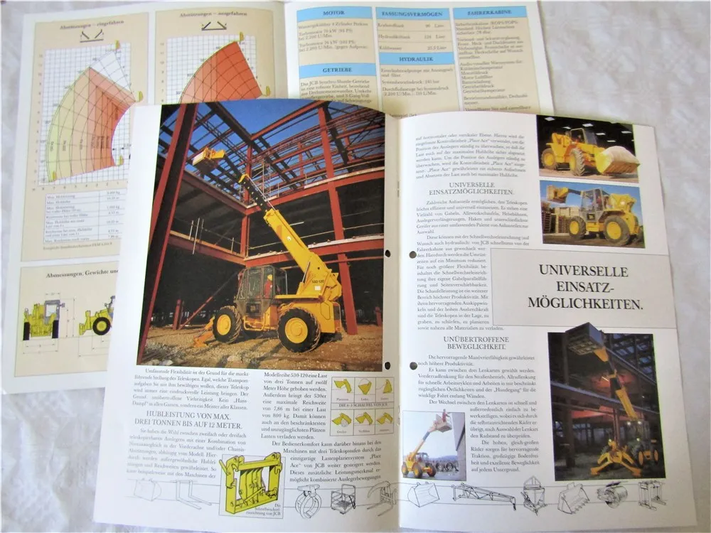 12 Prospekte JCB 525 530-110 926 930 Farm Specials Teleskopen Stapler 1990-95