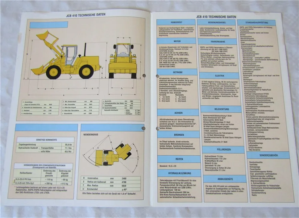8 Prospekte JCB Combi 406 408 410 435 Allrad Knick-Lader 1991/1992