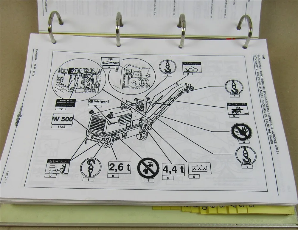 Wirtgen W500 Kaltfräse Bauprogramm Prospekt Betriebsanleitung Hydraulikpläne