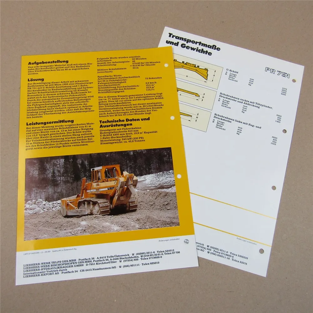 Prospekt Liebherr PR 751 Einsatzbericht Schottergewinnung Klaus Österreich Daten