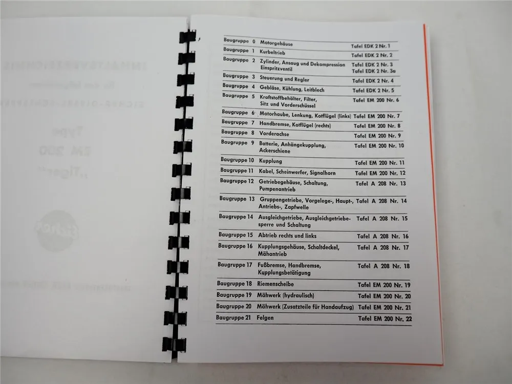 Eicher EM 200 Eicher Tiger Ersatzteilliste 1959 Ausgabe A