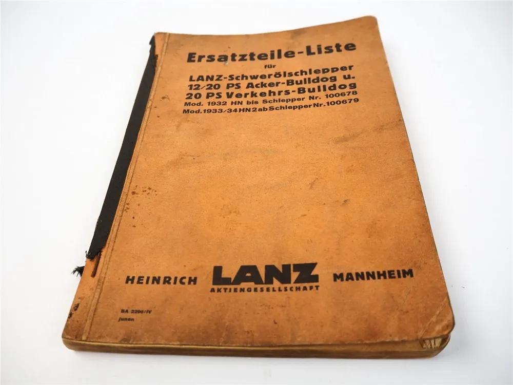 Ersatzteilliste Lanz 12PS 20PS Schwerölschlepper Bulldog Ersatzteilkatalog 1935