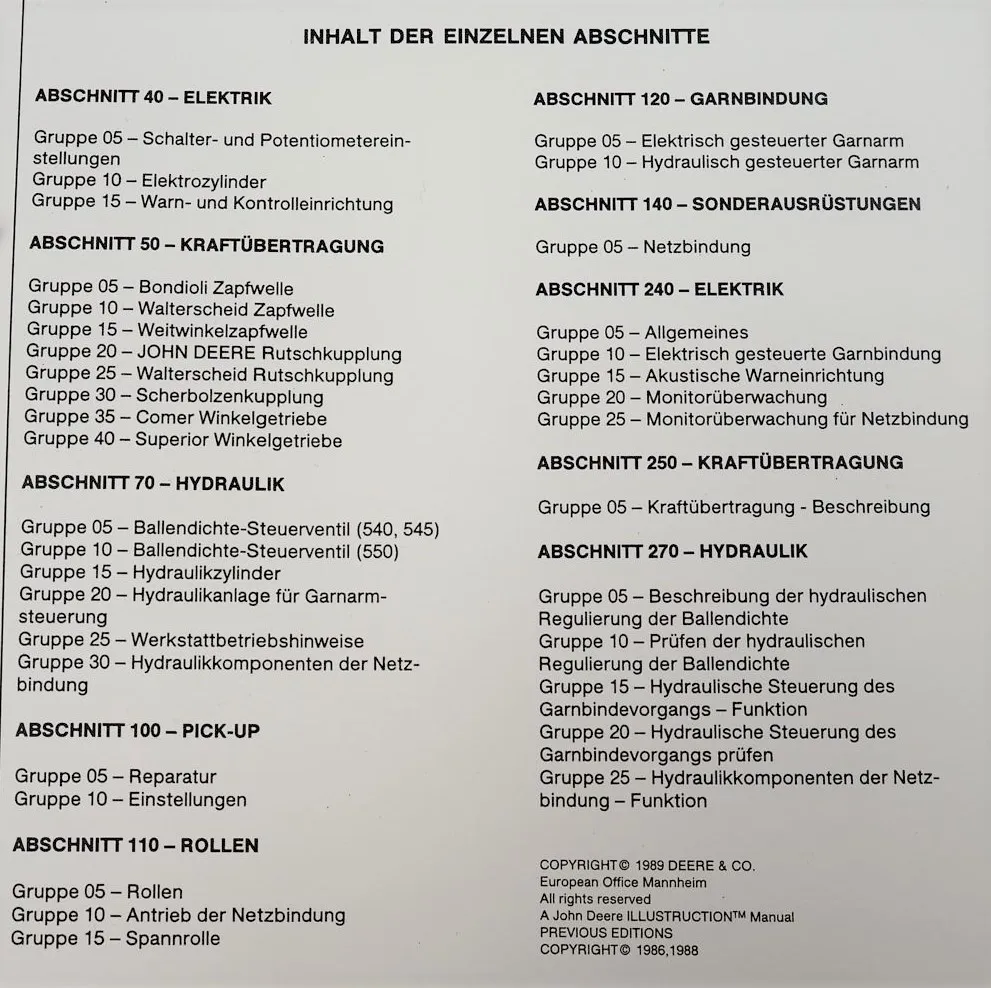 Reparaturanleitung John Deere 540 545 550 Rundballenpresse Werkstatthandbuch