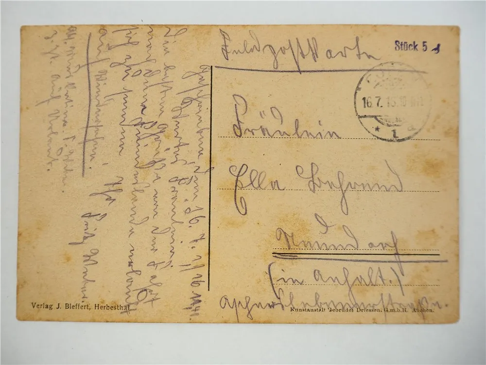 AK Herbesthal Grenzbrücke Bahnlinie Lontzen Belgien 1916 Feldpost