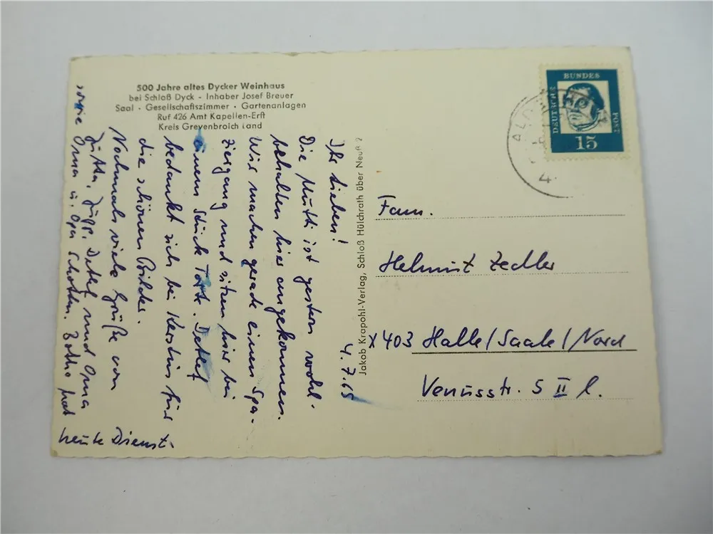 AK 500 Jahre altes Dycker Weinhaus bei Schloß Dyck Jüchen 1965 NRW