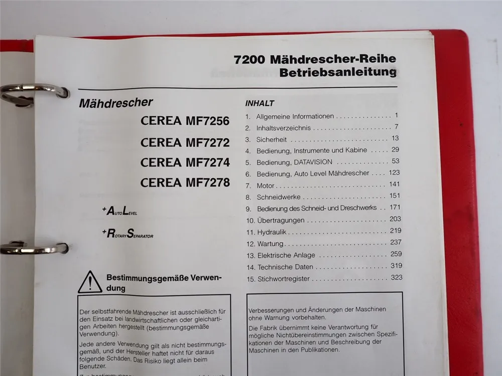 Massey Ferguson MF 7256 7272 7274 7278 Mähdrescher Betriebsanleitung 2003
