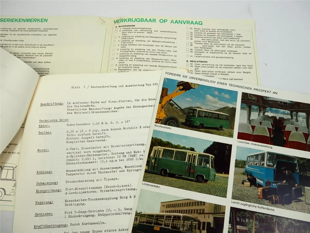 Van Hool 625 Bus Baubeschreibung technische Daten Prospekt 3 tlg ca 1966