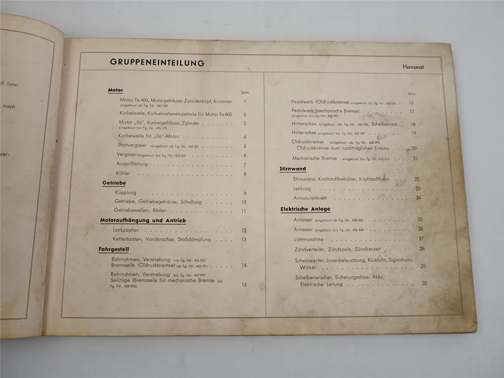 Vidal Tempo Hanseat 1954 Ersatzteilkatalog Ersatzteilliste