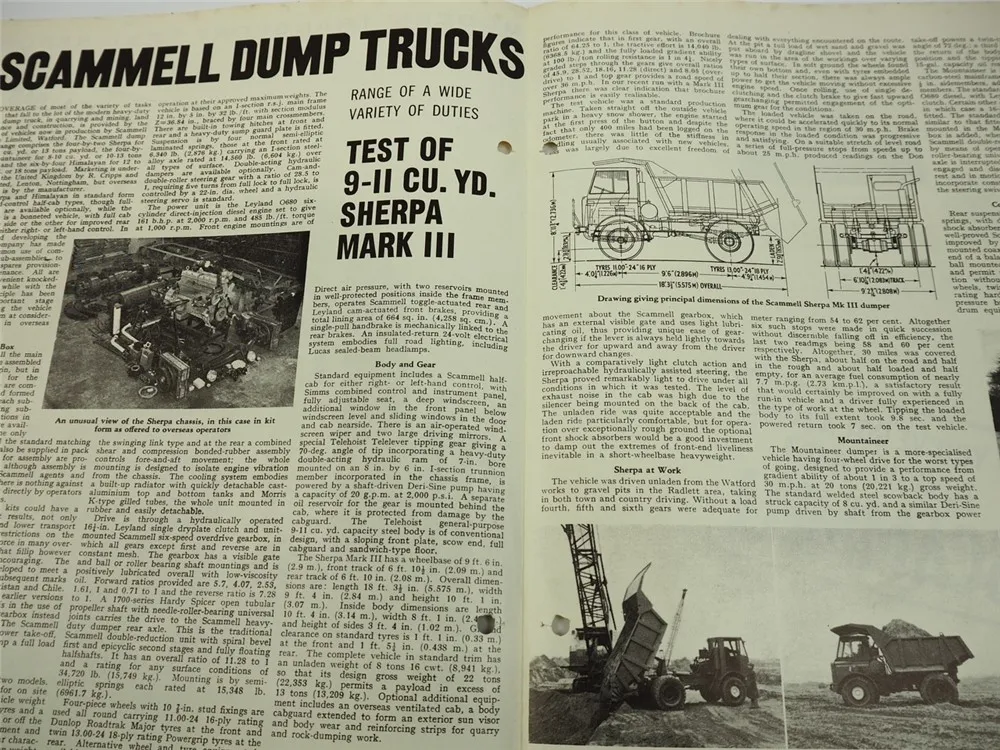 Leyland Scammell Dump Trucks Test Report Sherpa Mk III brochure 1962