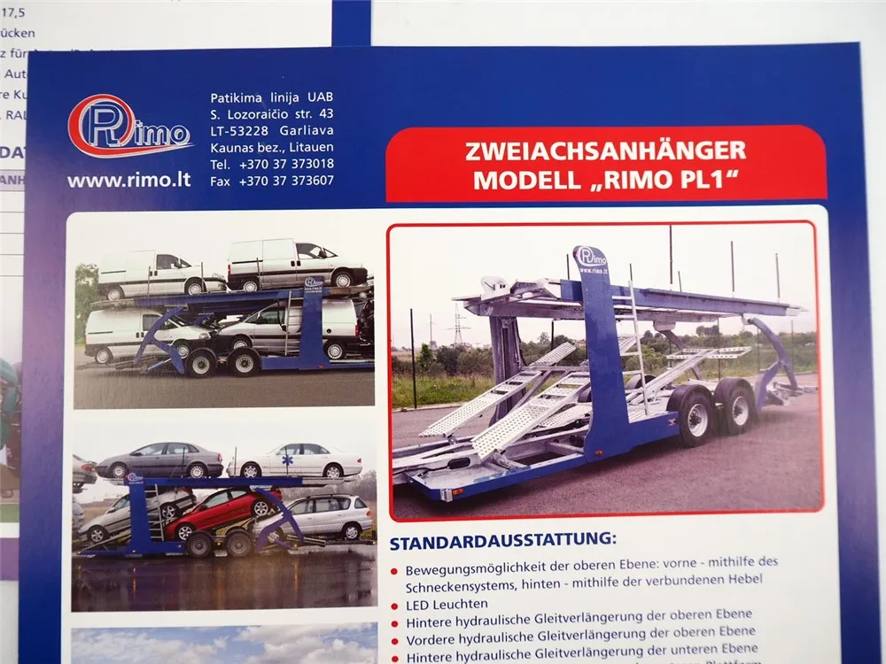 Rimo PL1 PL3 PL4 PL5 Autotransport Anhänger 4x Prospekt ca. 1990er Jahre