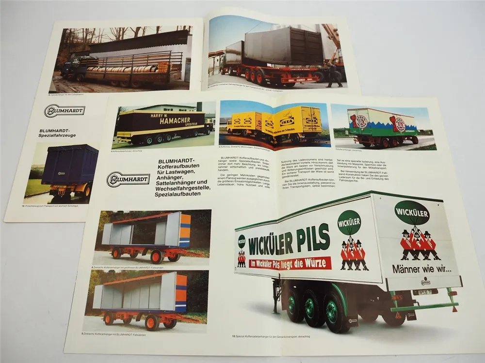Blumhardt Sattelanhänger Speditionsfahrzeuge 2x Prospekt 1970/80er Jahre