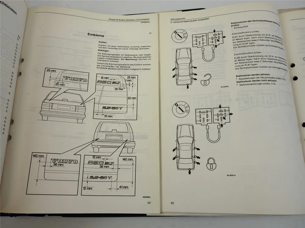 Volvo 850 Karosserie Zentralverriegelung Verglasung Sitz Werkstatthandbuch 1994