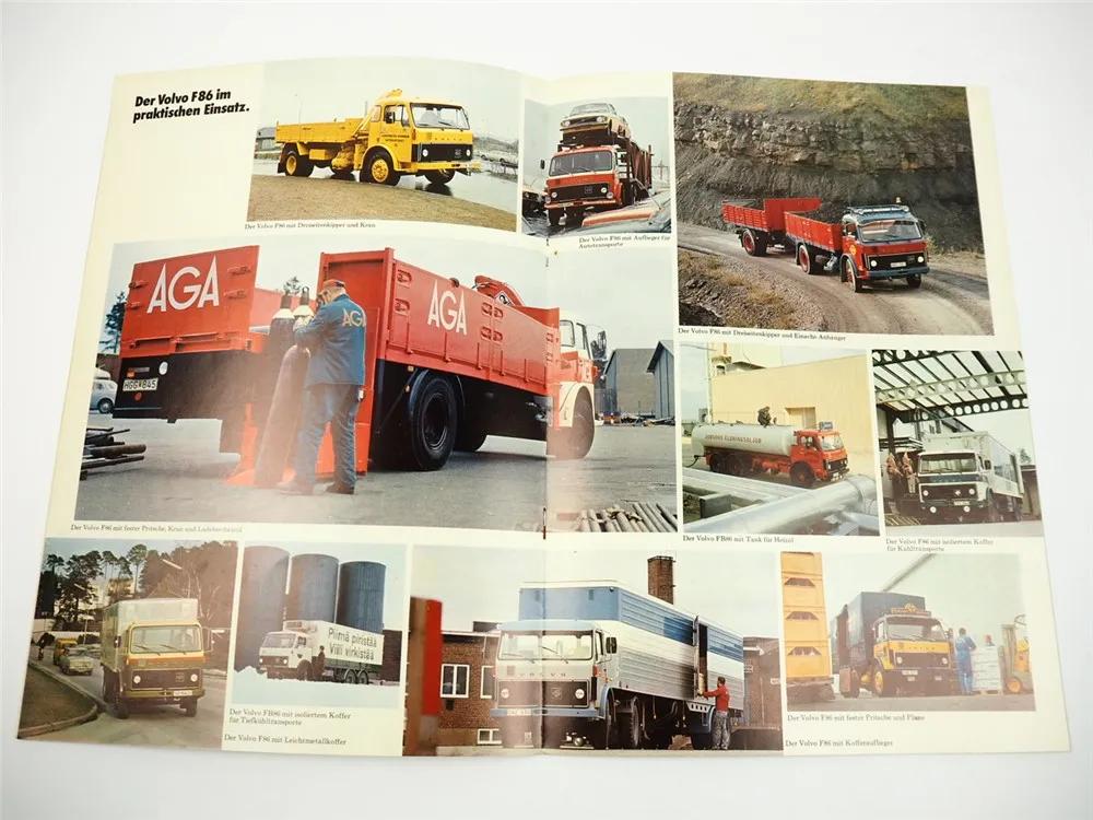 Volvo F86 FB86 LKW Pritschenwagen Kipper Tankwagen Sattelzug Prospekt ca. 1970
