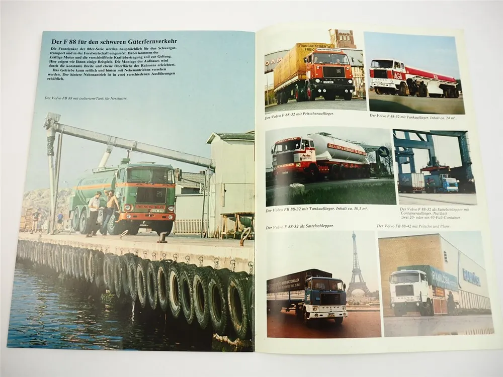 Volvo F88 LKW Pritschenwagen Auflieger Sattelzug Tankwagen Prospekt 1973