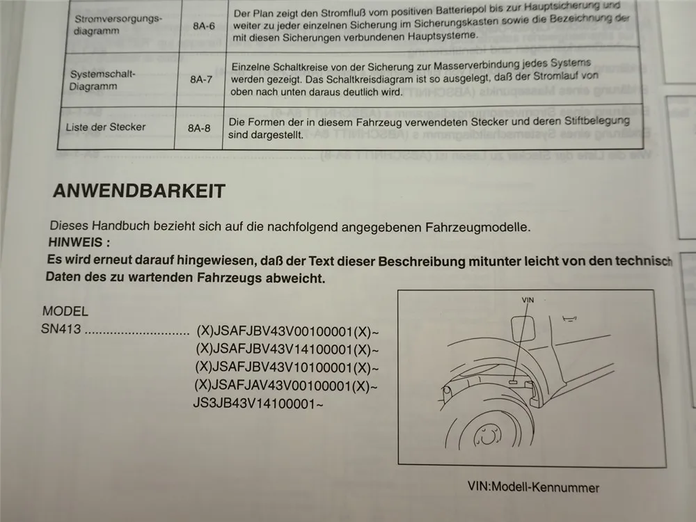 SUZUKI JIMNY SN413 2000 elektrische Schaltpläne Wiring Manual 99512-81A10-015