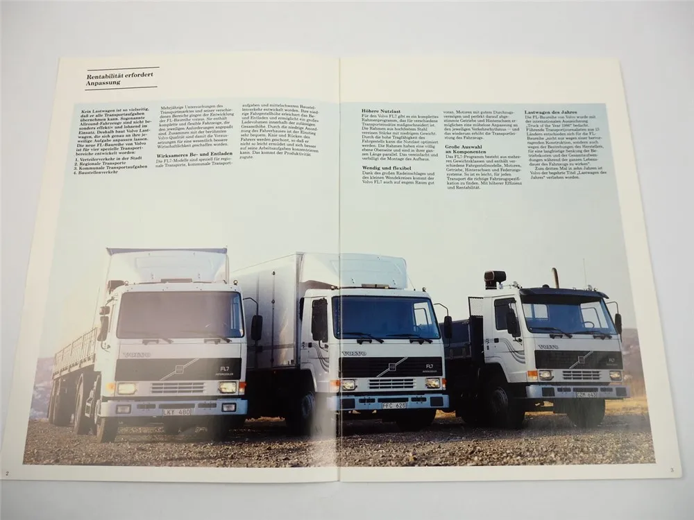 Volvo FL7 LKW Frontlenker Pritschenwagen Kipper Tankfahrzeug Prospekt 1987