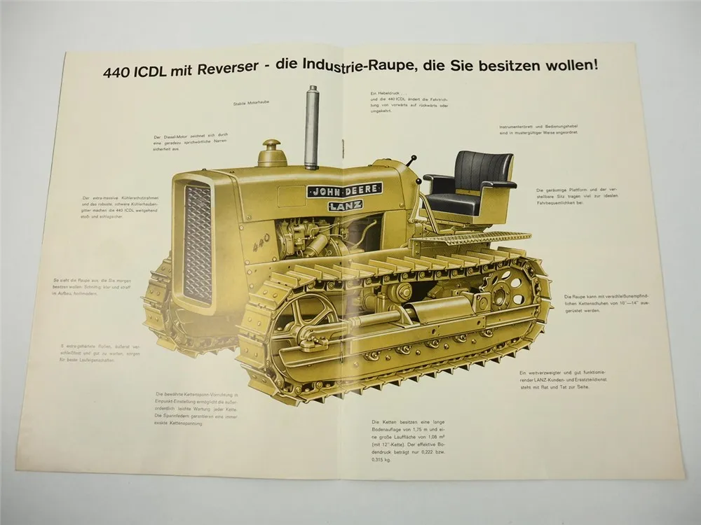 John Deere Lanz 440 IC ICDL Industrieraupe Prospekt Anschreiben 1960