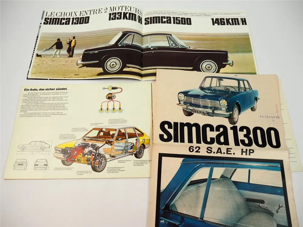 Simca 1300 1307 1308 1500 3x Prospekt deutsch französisch 1960er / 1976