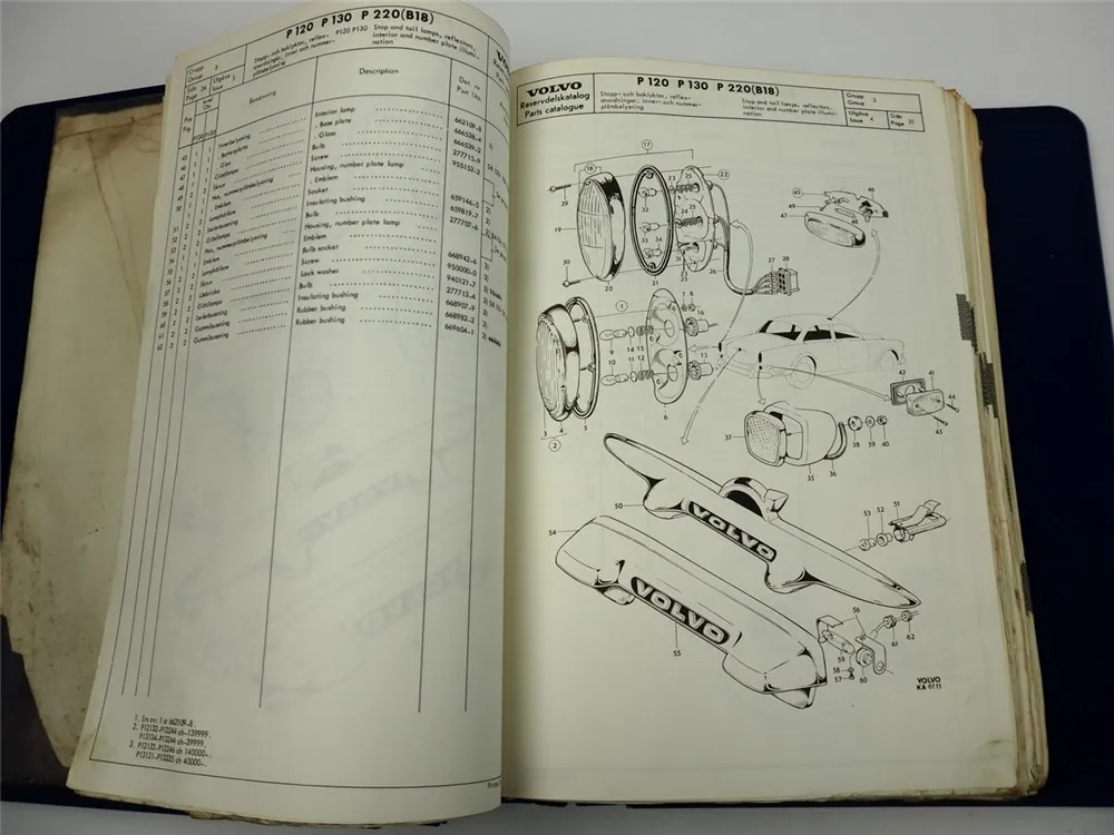 Volvo P120 P130 P220 Amazon Estate Ersatzteilliste Parts List Reservdelskatalog