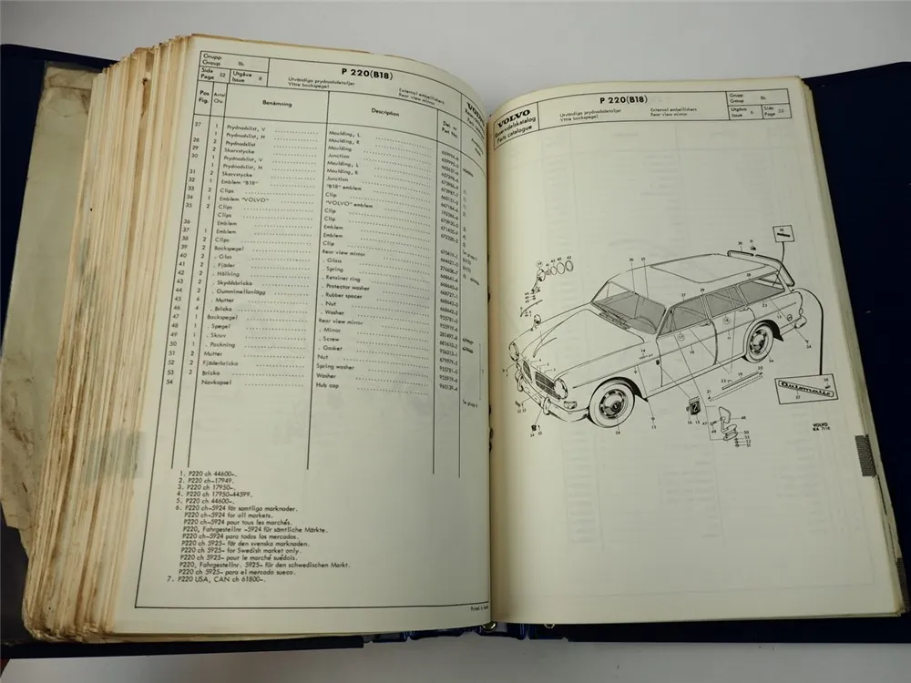 Volvo P120 P130 P220 Amazon Estate Ersatzteilliste Parts List Reservdelskatalog