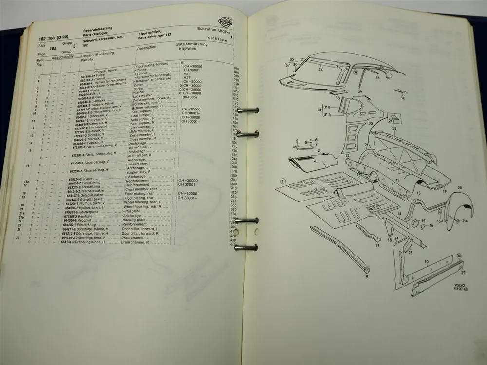 Volvo P1800 E ES 182 183 B20 Ersatzteilliste Parts List Reservdelskatalog 1972