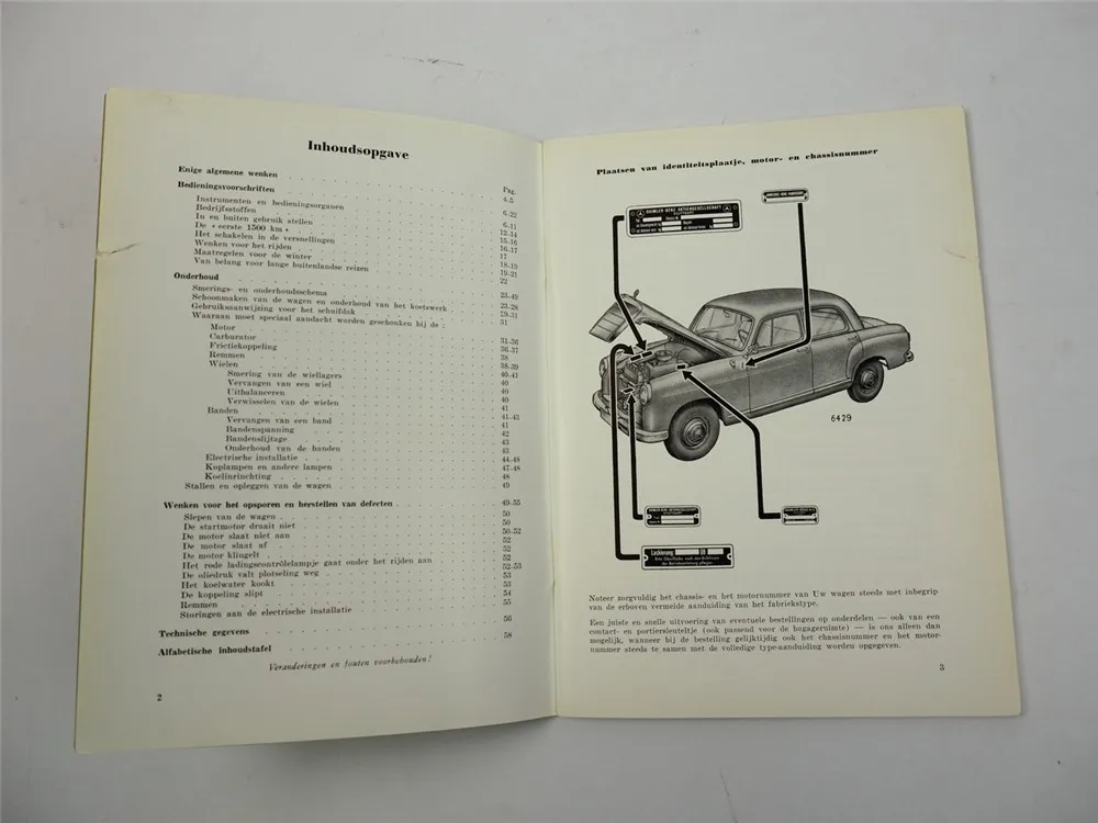 Mercedes Benz 190 B met Motor M121B Handleiding ca. 1959