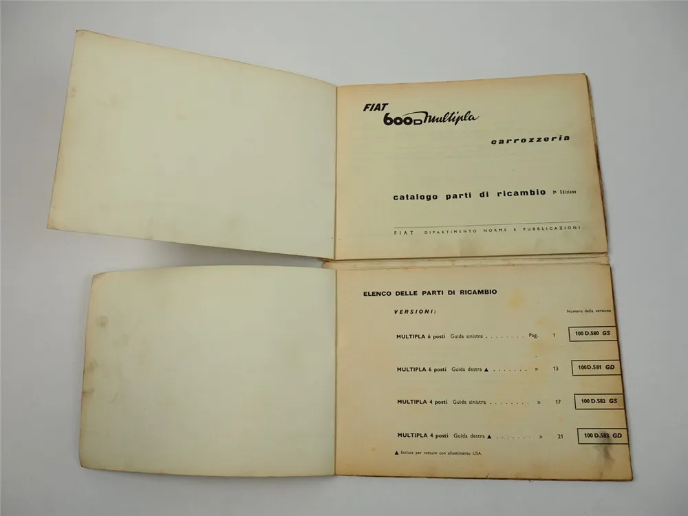 Fiat 600D Multipla Karosserie Ersatzteilliste Catalogo parti di ricambio 1960