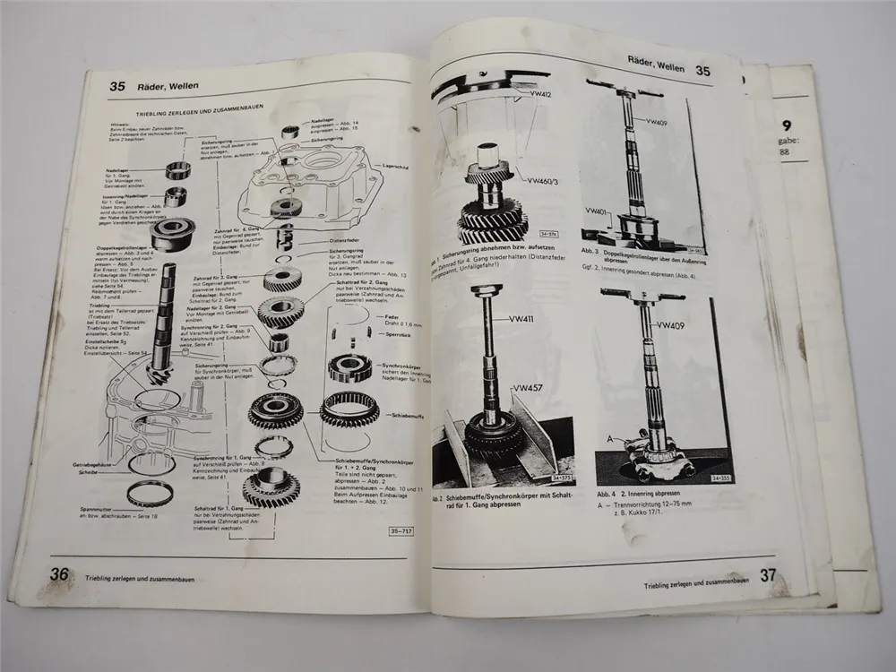 orig. Reparaturleitfaden VW Transporter T3 4 Gang Schaltgetriebe 091 Stand 1988
