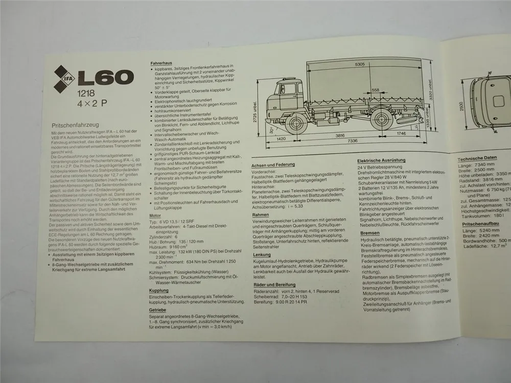 IFA L60 1218 LKW Pritschenfahrzeug Prospekt Ludwigsfelde DDR 1988