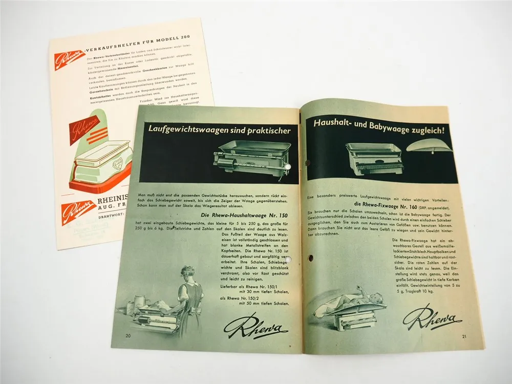 Rhewa Haushaltswaagen Dezimalwaagen Prospekte Freudewald Mettmann 1950er Jahre