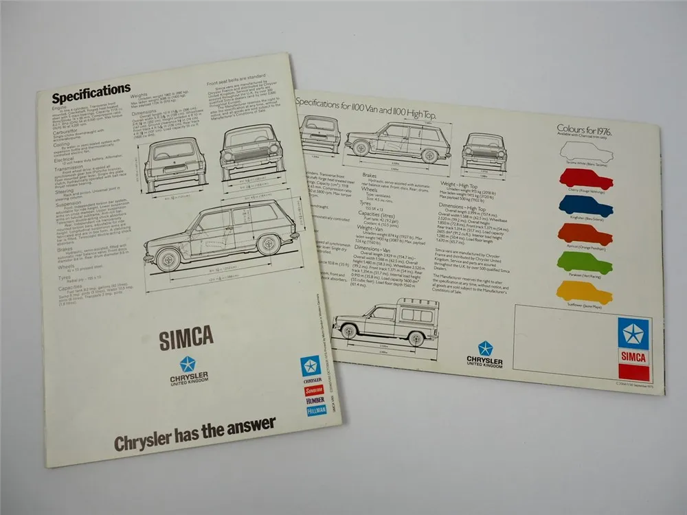 Simca 1100 Van 1974/76 2x Prospekt Brochure