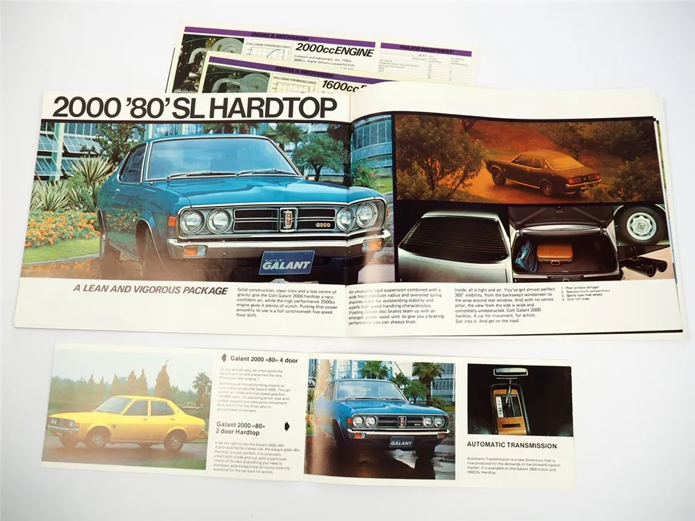 Mitsubishi Colt Galant Gesamtprogramm ca. 1975 4x Prospekt Brochure