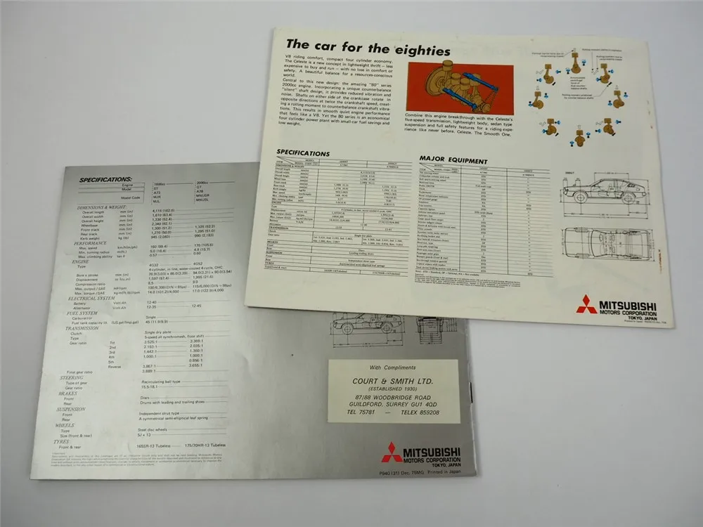 Mitsubishi Colt Celeste 1600 ST 2000 GT 2x Prospekt Brochure 1975