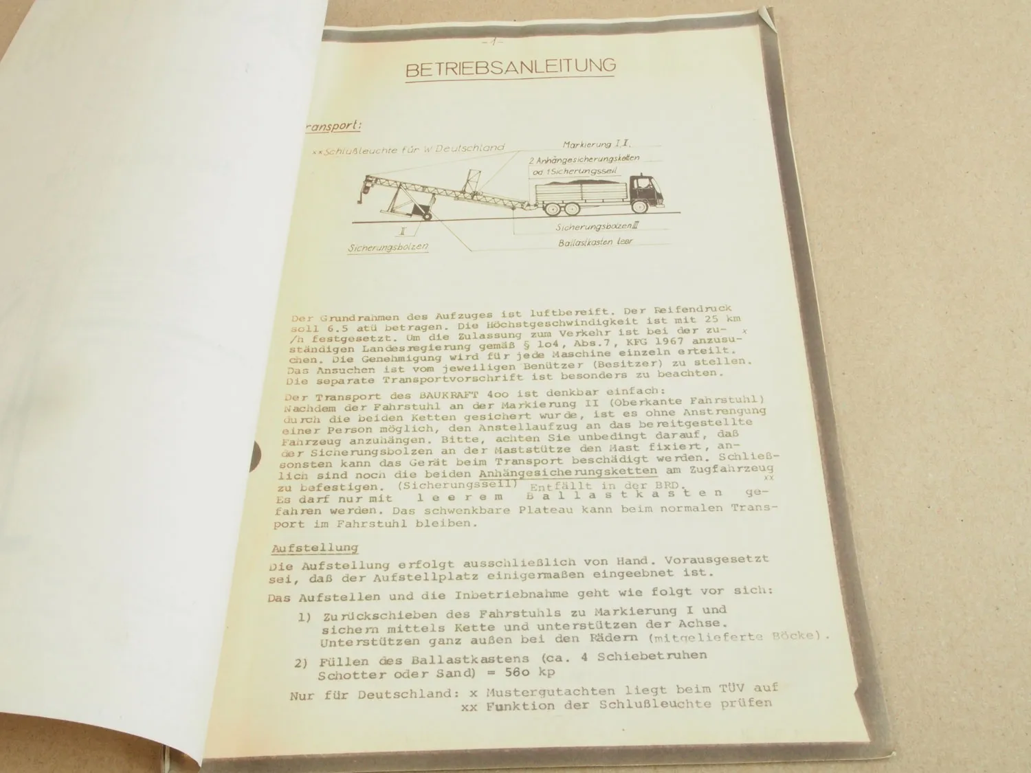 ABG Baukraft BK 400 Betriebsanleitung Ersatzteilliste mit Schaltplan von ca 1970