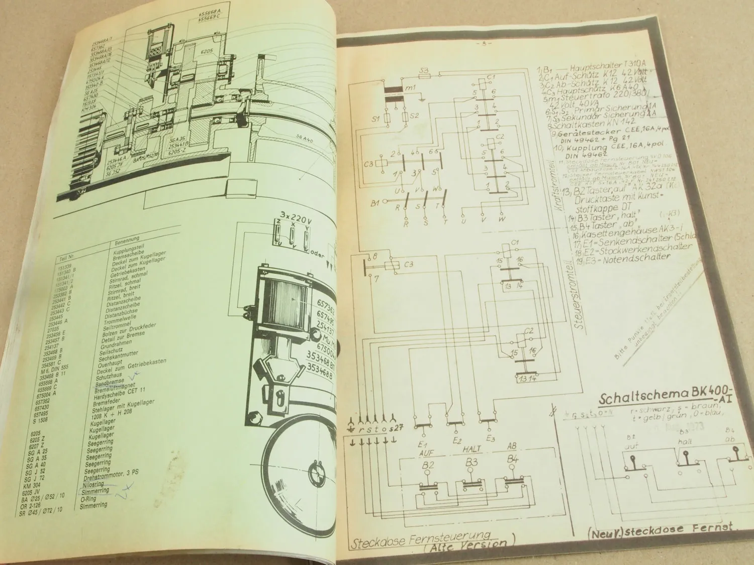 ABG Baukraft BK 400 Betriebsanleitung Ersatzteilliste mit Schaltplan von ca 1970
