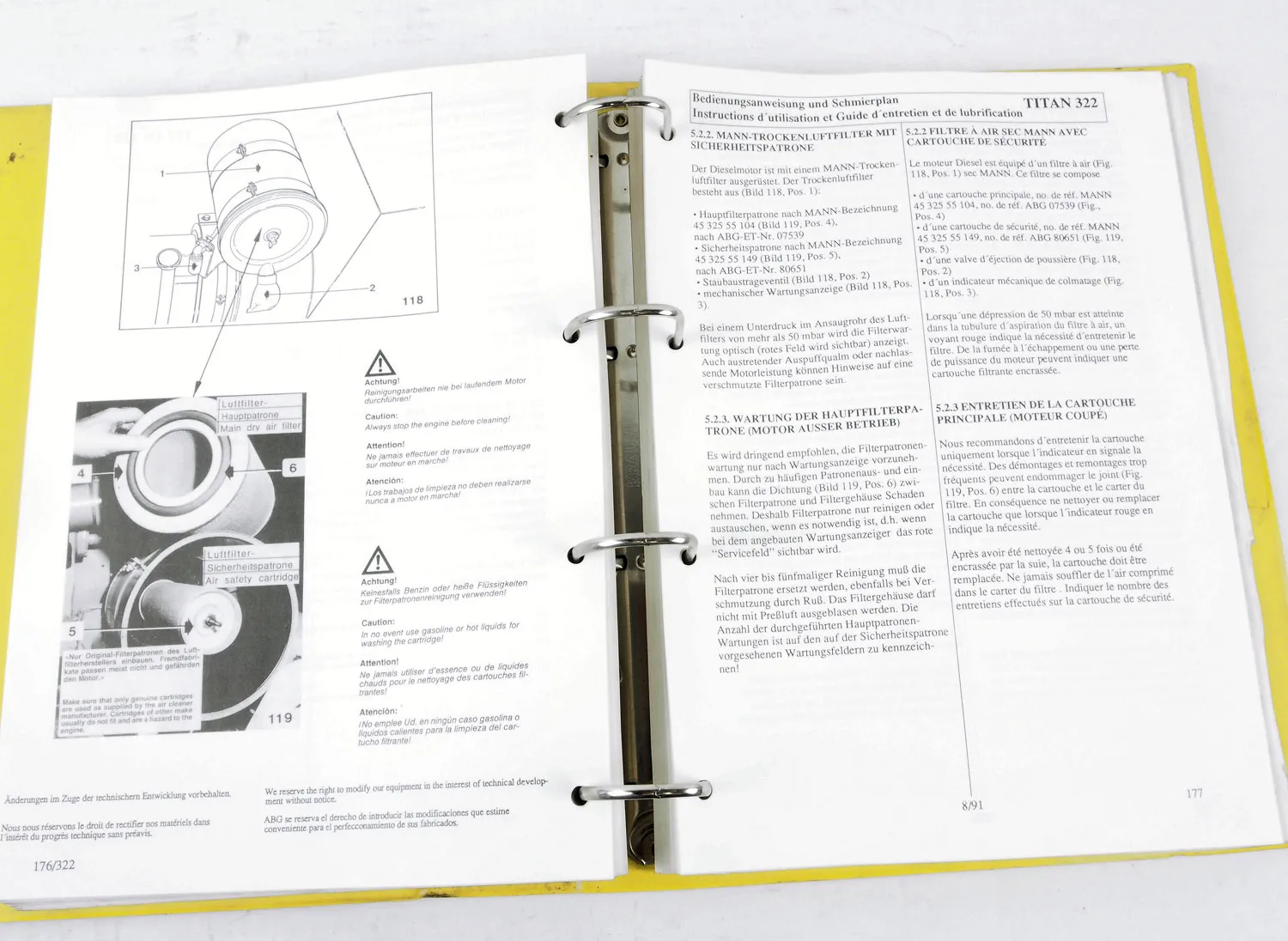 ABG Titan 322 Betriebsanleitung Ersatzteilliste Grundmaschine mit Einbaubohle