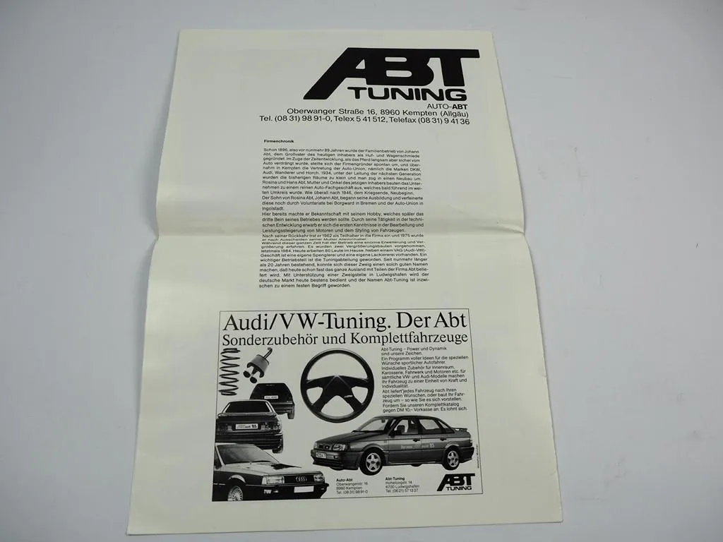 ABT TUNING Prospekt Pressespiegel der ABT im Test ca 1985 Audi 80 90 VW Golf GTI