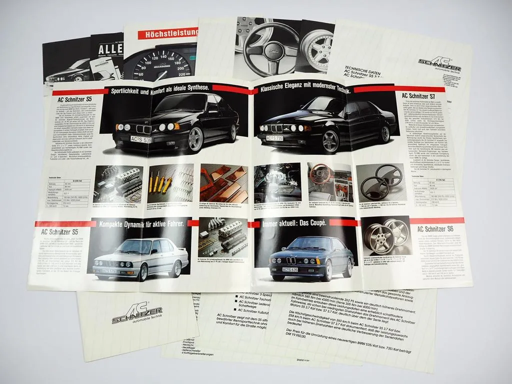 AC Schnitzer Tuning BMW 316 325 M3 518 535 628 635 730 750 12x Prospekt 1980er