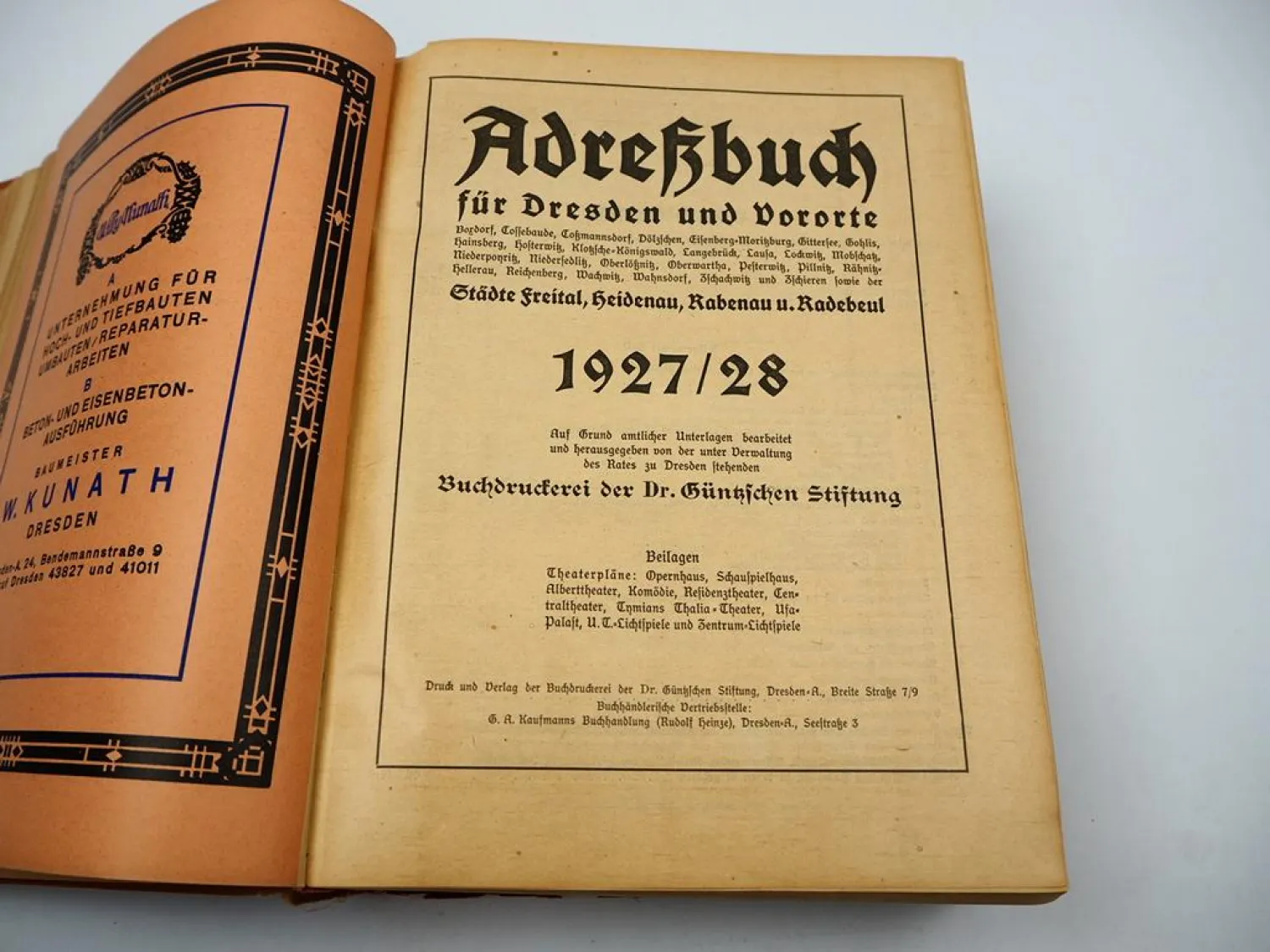 Adressbuch Einwohnerbuch Dresden Freital Heidenau Rabenau Radebeul 1927/28