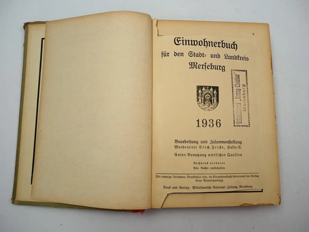 Adressbuch Einwohnerbuch Verzeichnis Stadt und Landkreis Merseburg 1936