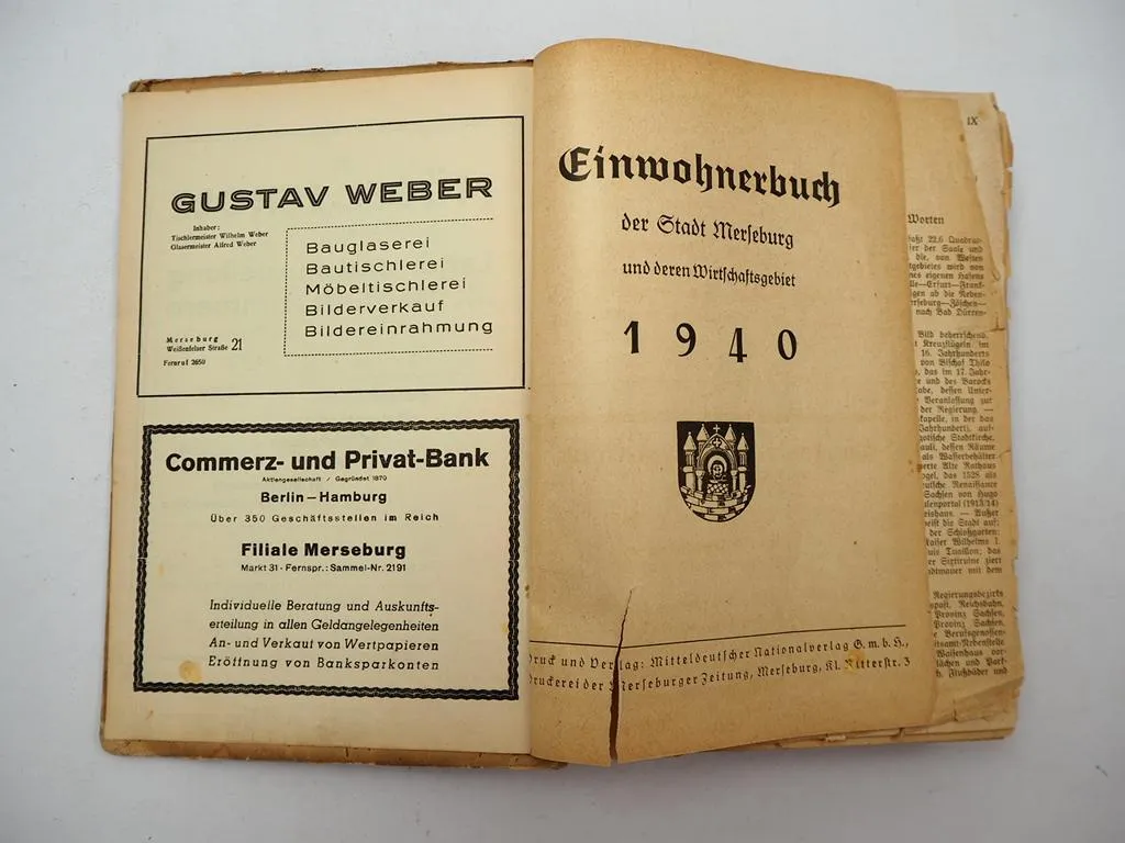 Adressbuch Einwohnerbuch Verzeichnis Stadt und Landkreis Merseburg 1940