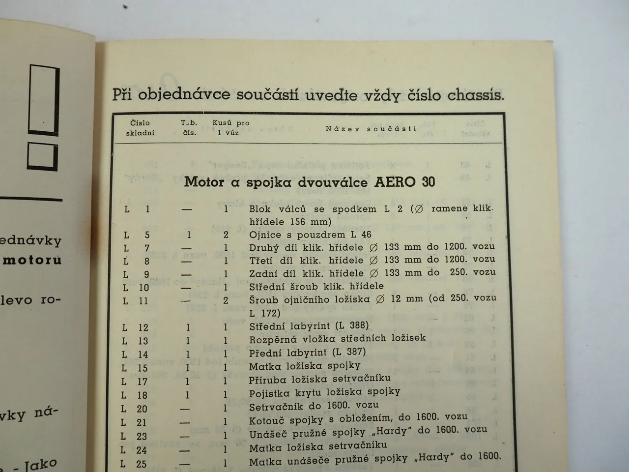 Aero 30 Personenkraftwagen Ersatzteilkatalog Ersatzteilliste ca. 1940