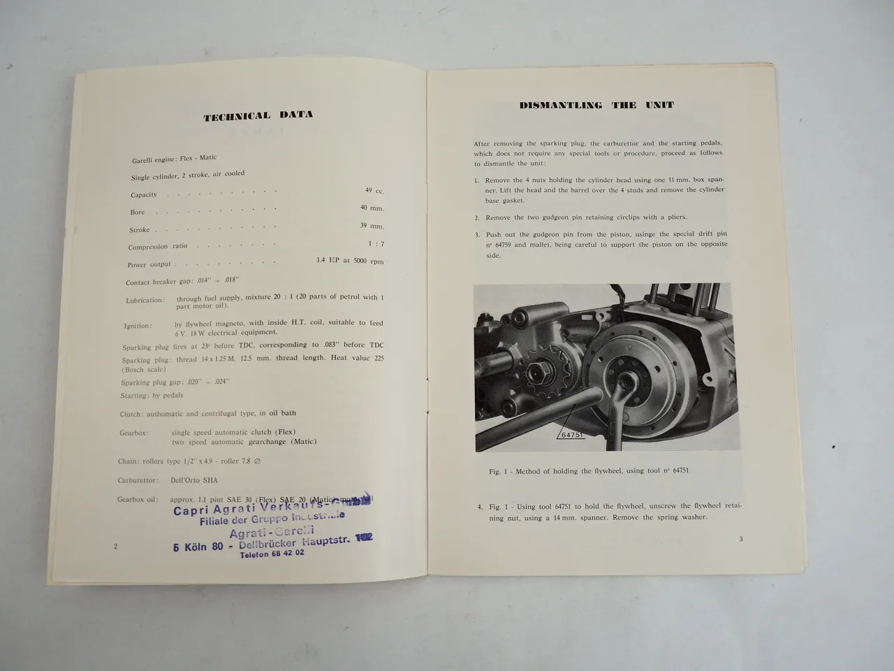 Agrati Garelli Engine Gear Unit 49 cc Flex Matic Gulp Repair Manual 1970