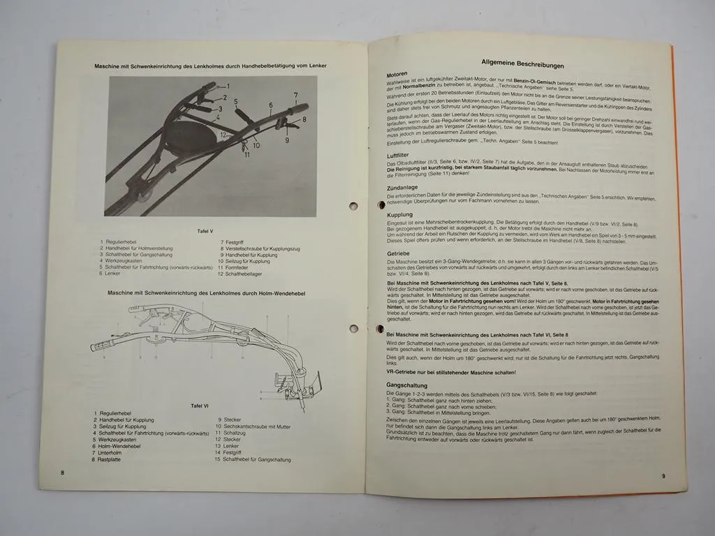 Agria 2400 Einachsschlepper Betriebsanleitung Ersatzteilliste 1977/80